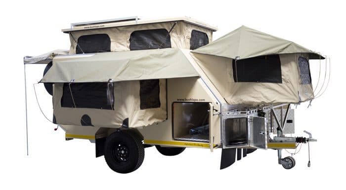Baobab 4-Sleeper, front and side tents both deployed, studio shot